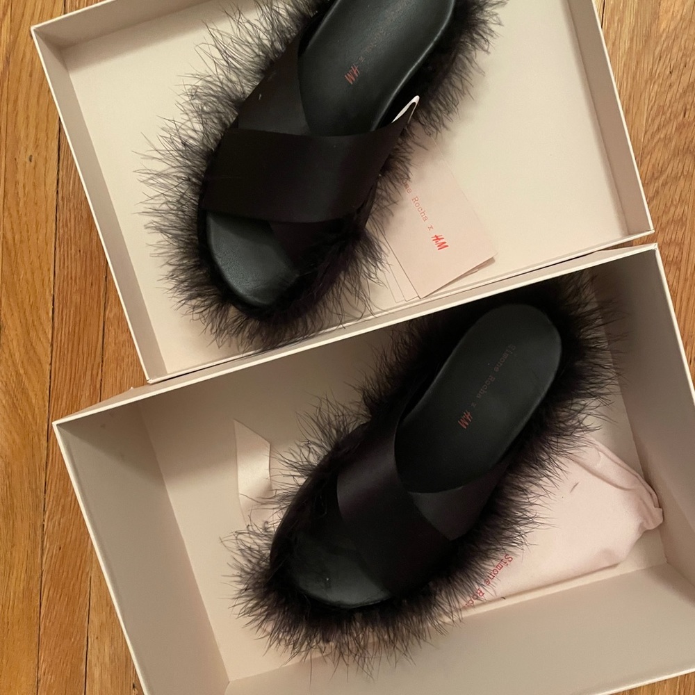 UNWORN- Simone Rocha x H&M Faux Fur Satin Platform Slides
